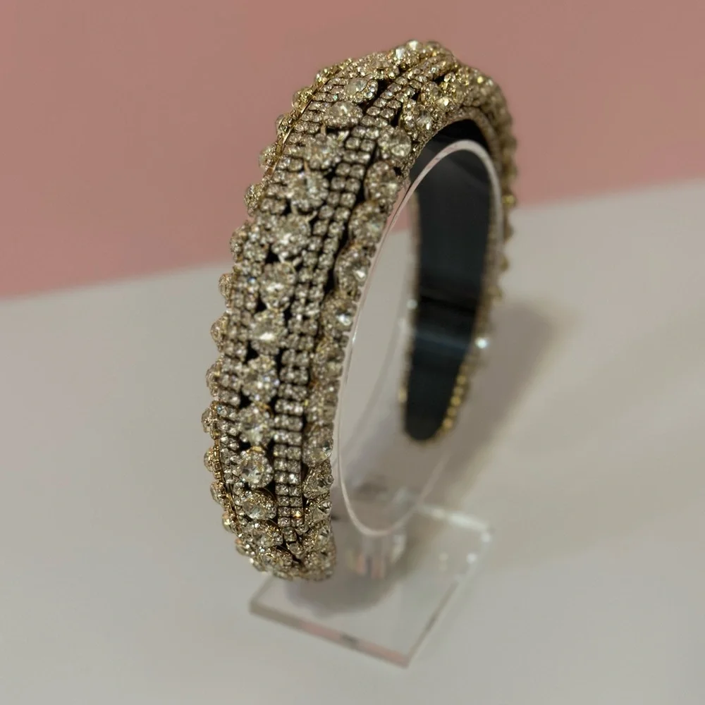 White Rhinestone Black Velvet Headband - Picture 2 of 7